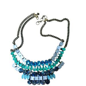 BR Banana Republic Statement Necklace Bib Mosiac Blue Rhinestone Charm